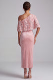 Vestido de madre de la novia de terciopelo rosa de terciopelo de un hombro con bordados