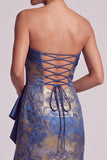 Vestido largo de madre de la novia, vestido de funda azul oscuro sin tirantes