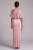 Vestido largo de madre de la novia bordado de terciopelo asimétrico de terciopelo rosa en un solo hombro