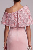 Vestido largo de madre de la novia bordado de terciopelo asimétrico de terciopelo rosa en un solo hombro
