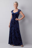 Mangas de encaje de terciopelo azul marino Vestido largo de Madre de la Novia