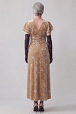 Vestido largo de madre de la novia con escote en V y escote en V y funda larga con volantes