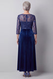 Vestido largo de madre de la novia de cuello redondo de cuello redondo de ilusión azul oscuro