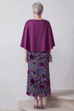 Terciopelo fucsia Satén Pedrería Floral Midi Vestido de Madre de la Novia con capa