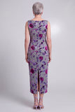 Vestido de madre de la novia de terciopelo floral gris con vaina de satino de bateau con capa