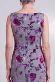 Vestido de madre de la novia de terciopelo floral gris con vaina de satino de bateau con capa