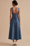 Vestido de invitado Midi de cuello cuadrado Twilight A-Line con lazo