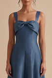 Vestido de invitado Midi de cuello cuadrado Twilight A-Line con lazo