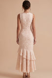 Vestido de invitado de boda con bordado de sirena redondo de cuello de sirena con volantes escalonados