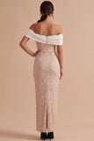 Vestido de boda maxi de invitado en blanco y rosa con bordado floral al descubierto