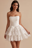 Vestido blanco sin tirantes sin tirantes de encaje vasco de cintura vasca y vestido corto blanco