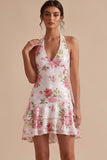 Vestido de bienvenida floral High-Low con lentejuelas blancas