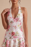 Vestido de bienvenida floral High-Low con lentejuelas blancas