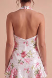 Vestido de bienvenida floral High-Low con lentejuelas blancas
