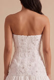 Vestido blanco blanco sin tirantes con dobladillo burbuja, vestido blanco corto con lazo