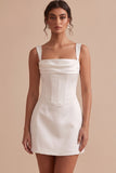Corsé blanco de vaina cuello cuadrado Vestido corto blanco