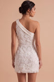Vestido blanco blanco corto de un solo hombro con flor 3D