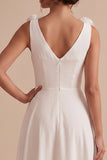 Vestido blanco blanco midi midi arrugado de escote en V blanco con flor 3D