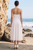 Vestido de novia Midi de chiffon de tira blanca con fajilla en A-Line