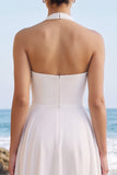 Vestido de novia Midi de chiffon de tira blanca con fajilla en A-Line