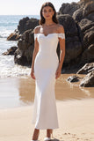 Vestido de novia Maxi de sirena blanca con hombros descubiertos y encaje