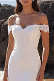 Vestido de novia Maxi de sirena blanca con hombros descubiertos y encaje
