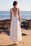 Vestido de novia Maxi de appliques de encaje satinado blanco de escote en V