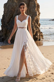 Vestido de novia Maxi de encaje de encina con corte en línea A blanca y apliques