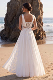Vestido de novia Maxi de encaje de encina con corte en línea A blanca y apliques