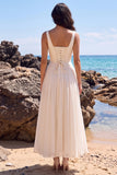 Vestido de novia midi blanco de chiffon plisado y escote en V