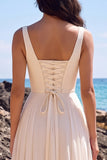 Vestido de novia midi blanco de chiffon plisado y escote en V