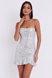 Corsé plateado Bodycon Vestido Corta con volantes