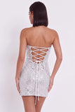 Corsé plateado Bodycon Vestido Corta con volantes