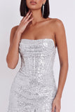 Corsé plateado Bodycon Vestido Corta con volantes