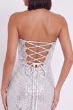 Corsé plateado Bodycon Vestido Corta con volantes