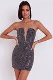 Vestido corto de cóctel de tul sin tirantes Blackcon bodycon sin tirantes