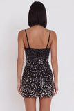 Vestido de cóctel corto corto con cuentas recortado y recortado bodycon tirantes