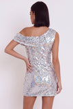 Vestido de cóctel Bodycon asimétrico de un solo hombro con lentejuelas plateadas brillantes