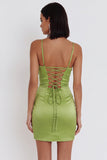 Vestido de cóctel corto sin tirantes y fruncido Bodycon Sage Polvoriento con lentejuelas