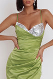 Vestido de cóctel corto sin tirantes y fruncido Bodycon Sage Polvoriento con lentejuelas