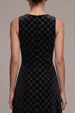 Vestido de terciopelo largo negro de cuello redondo y escote en A