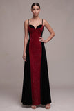 Vestido de terciopelo Maxi con tirantes finos en forma de funda rojo y negro con purpurina