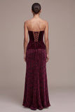 Vestido de terciopelo máxi Jacquard sin tirantes burdeos