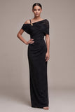 Vestido formal Maxi de vaina negra asimétrico y fruncido al descubierto