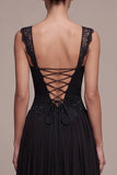 Vestido de Fiesta Largo Negro con Corsé, Escote Corazón, Corte en A y Encaje