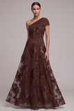 Vestido formal Maxi de A-Line asimétrico de un solo hombro con apliques florales