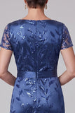 Vestido de labejuelas de satén azul real con escote en V y escote en V bordado largo y arrugado de madre de la novia