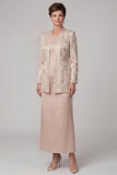 Vestido largo de madre de la novia de dos piezas, de dos piezas, de dos piezas, Jacquard y chaqueta