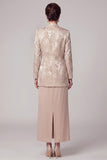 Vestido largo de madre de la novia de dos piezas, de dos piezas, de dos piezas, Jacquard y chaqueta