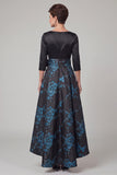 Vestido de madre de la novia con escote en línea A y mangas largas estampado en 3/4 de forma de marihua negra con lazo